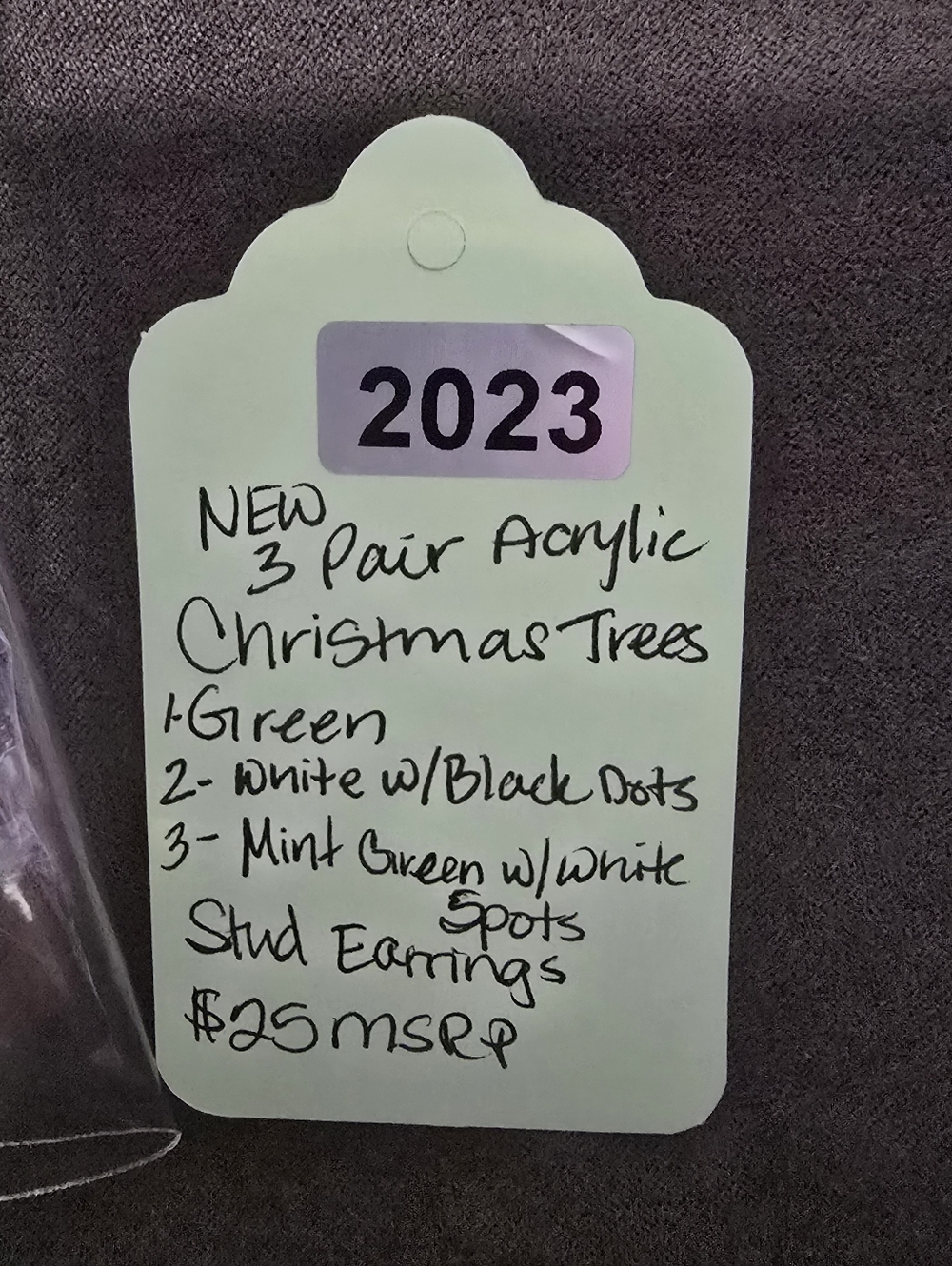 #2023 NEW 3 PAIRS OF TREE EARRINGS Acrylic: 1-Green 2-White&Blk Dots 3-Mint&Wht - Picture 4 of 5